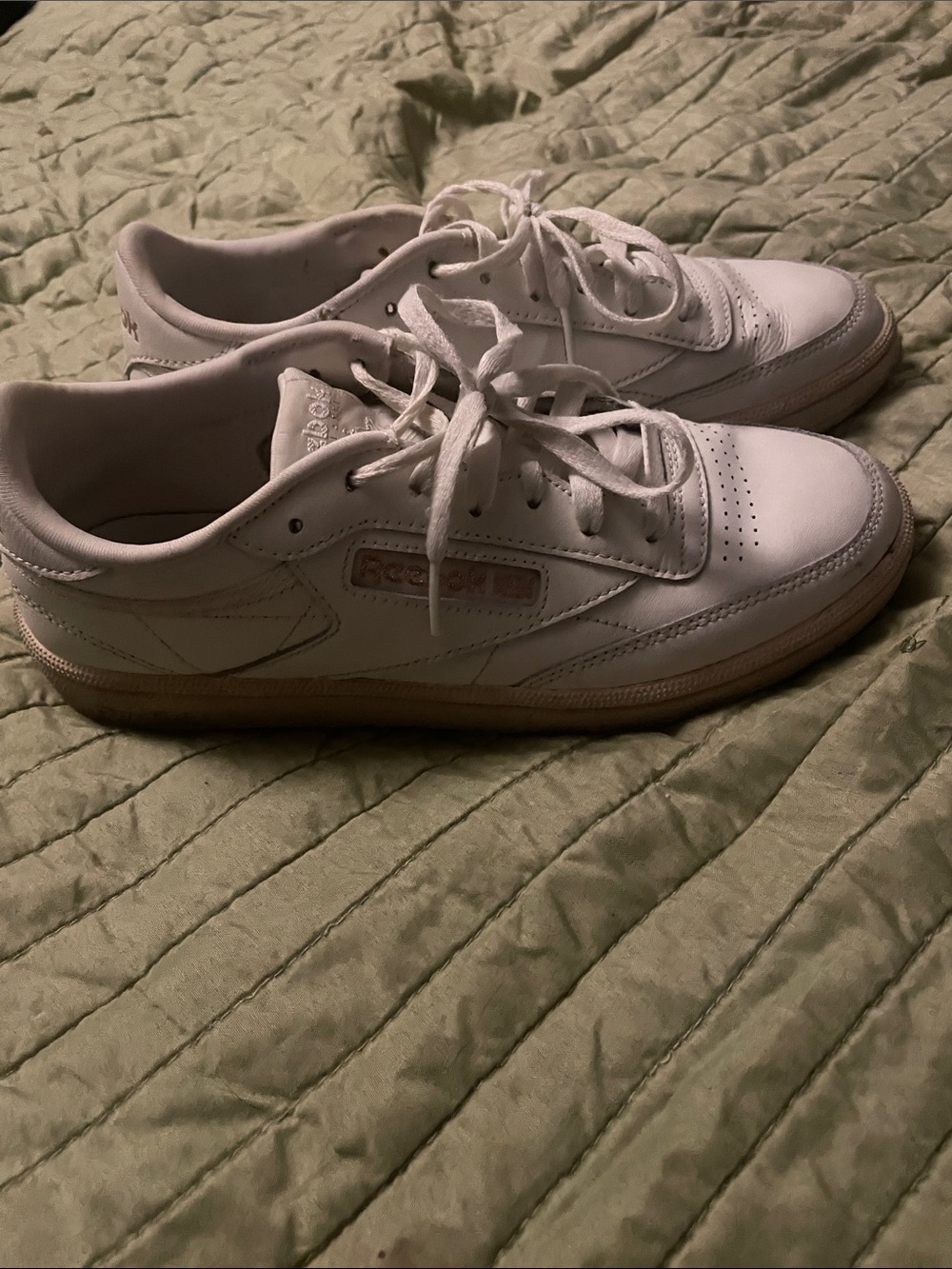 Reebok White Leather Court-Style Sneakers with Gum Sole